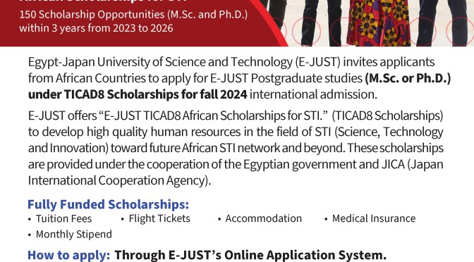 E-JUST TICAD8 AFRICAN SCHOLARSHIPS FOR STI