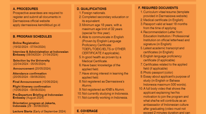 DARMASISWA INDONESIA FULLY FUNDED SCHOLARSHIP