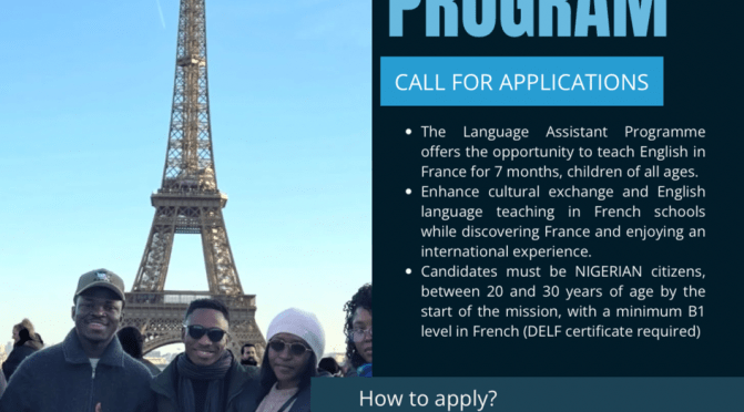 CALL FOR APPLICATIONS: ENGLISH LANGUAGE ASSISTANTS PROGRAM IN FRANCE (ALVE) 2026-2027